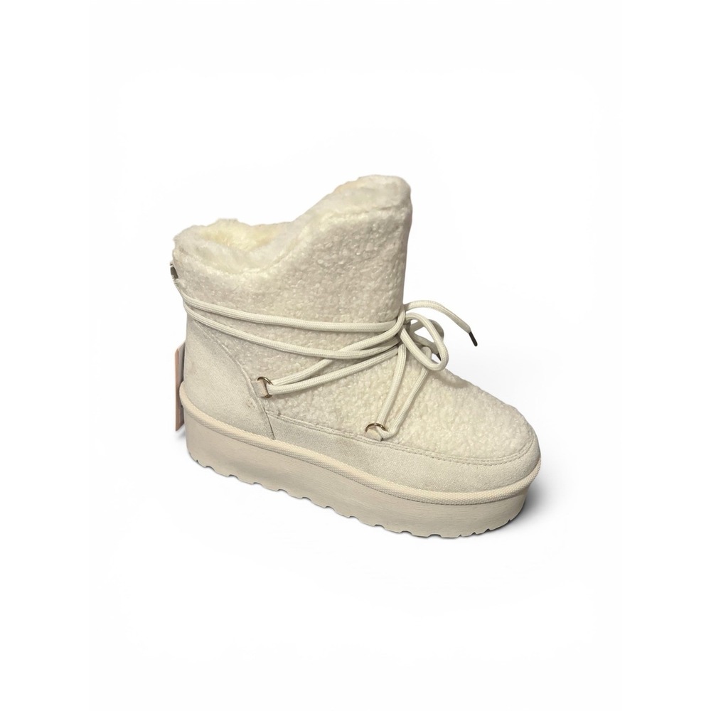 Olivia & Kate Platform Snow Boots Women Off White Faux Shearling 18STACEL Size 8